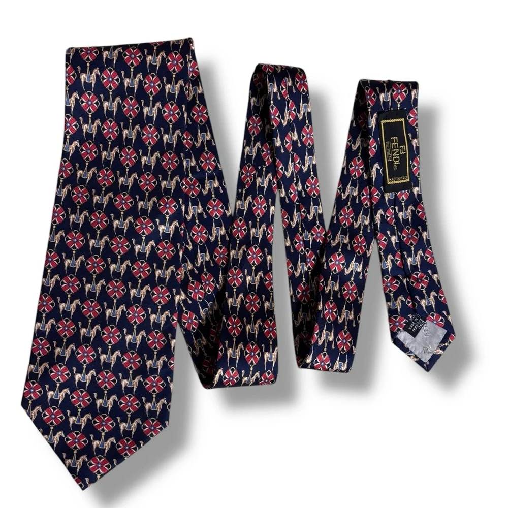 FENDI Whimsical Equestrian Print Silk Tie